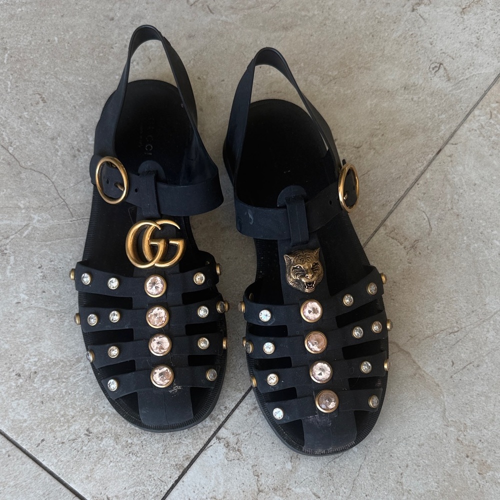Gucci Black and Gold Embellished Sandals